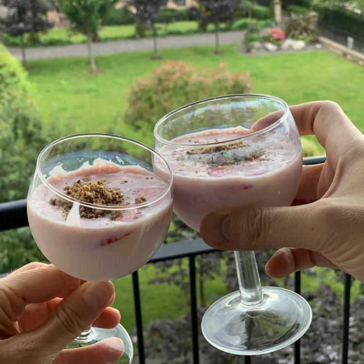 Homemade strawberry cocktails on the balcony