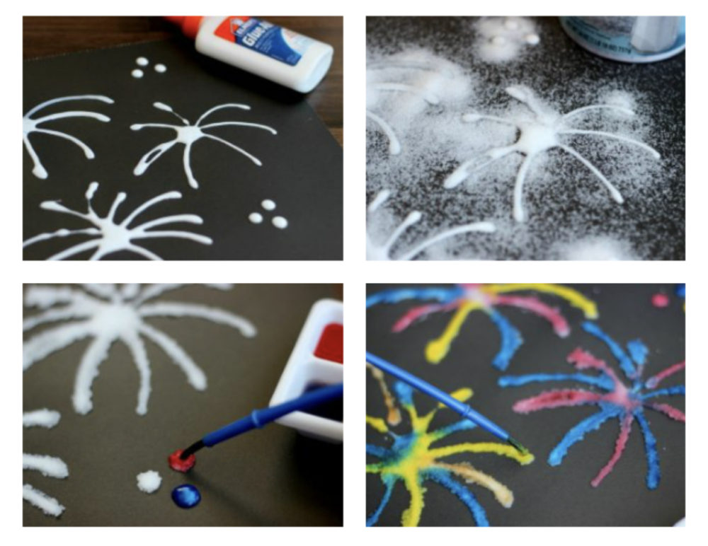 Salty painted fireworks activity for kids to celebrate New Year's Eve